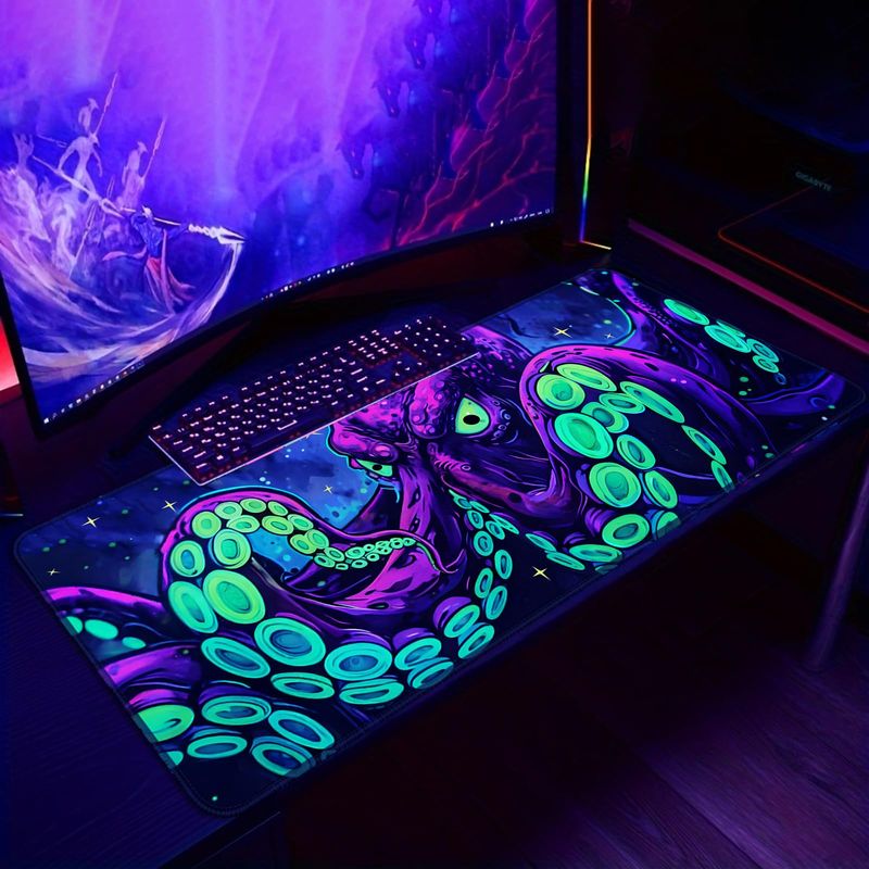 Bar Mat Rubber - VIKAMA Neon Octopus Deep Sea XXL